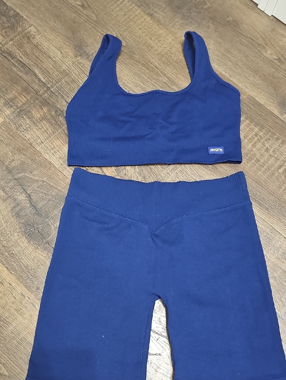 NVGTN Navy Blue Ribbed Athletic Shorts Set